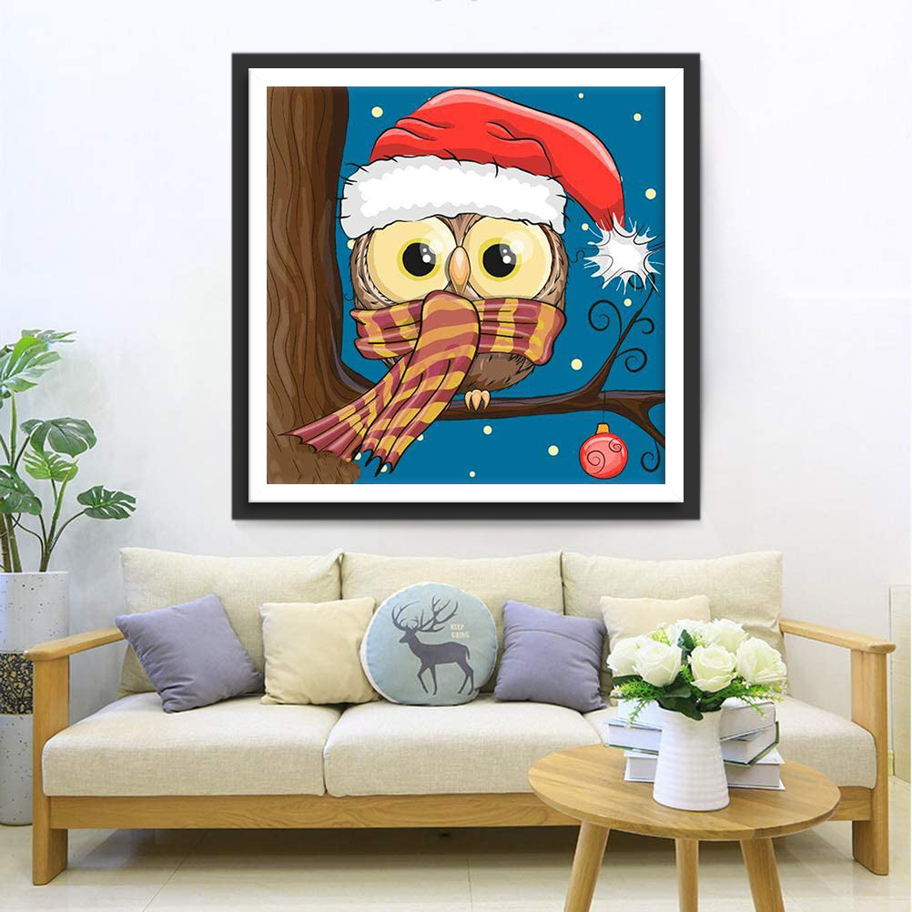 Cute Owl Cartoon Christmas Party Diamond Painting