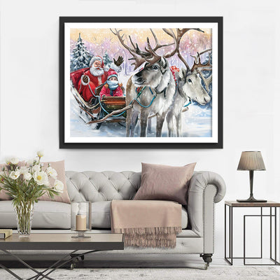 Reindeer and Santa Claus on a sleigh Diamond Painting