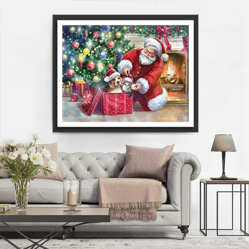 Santa and Kitten Puppy Diamond Painting