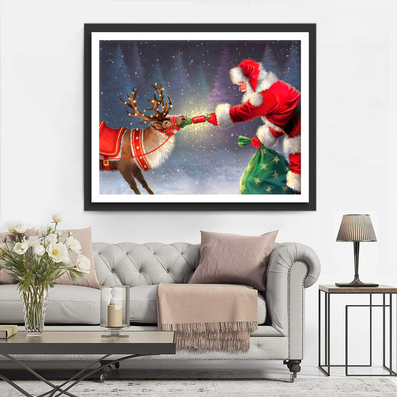 Santa Feeding Reindeer Diamond Painting