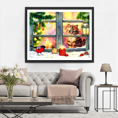 Cute Kitten and Bird Diamond Painting