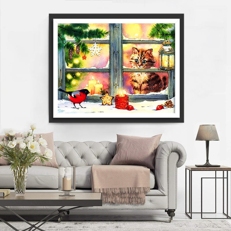 Cute Kitten and Bird Diamond Painting