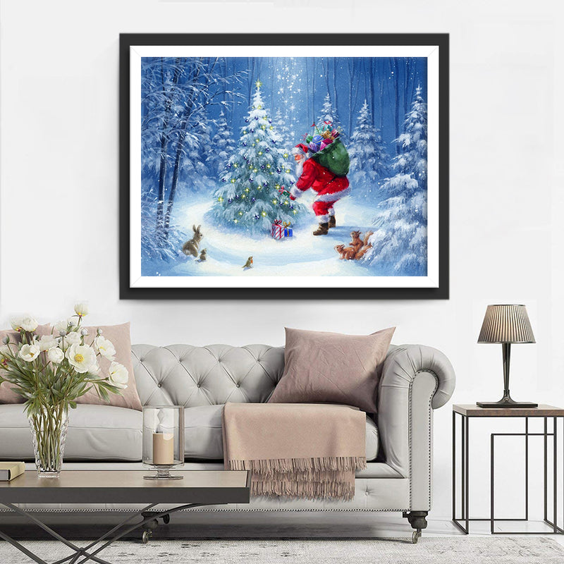 Santa Claus decorating a Christmas tree Diamond Painting