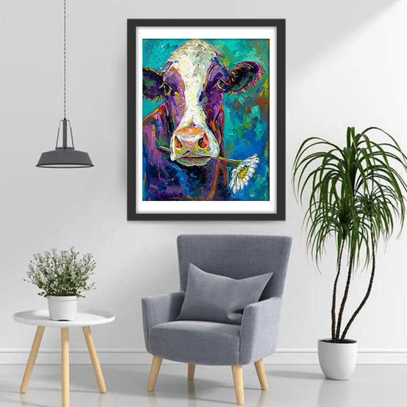 Cow Holding a Daisy Diamond Painting