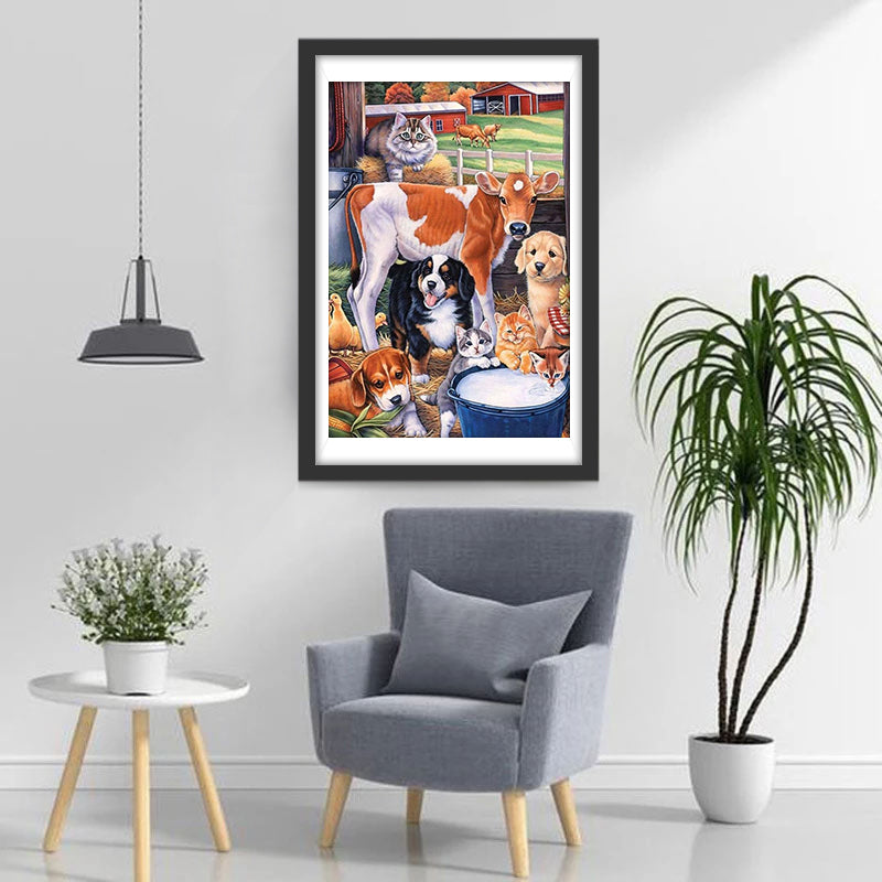 Calf, Kittens and Puppies Diamond Painting