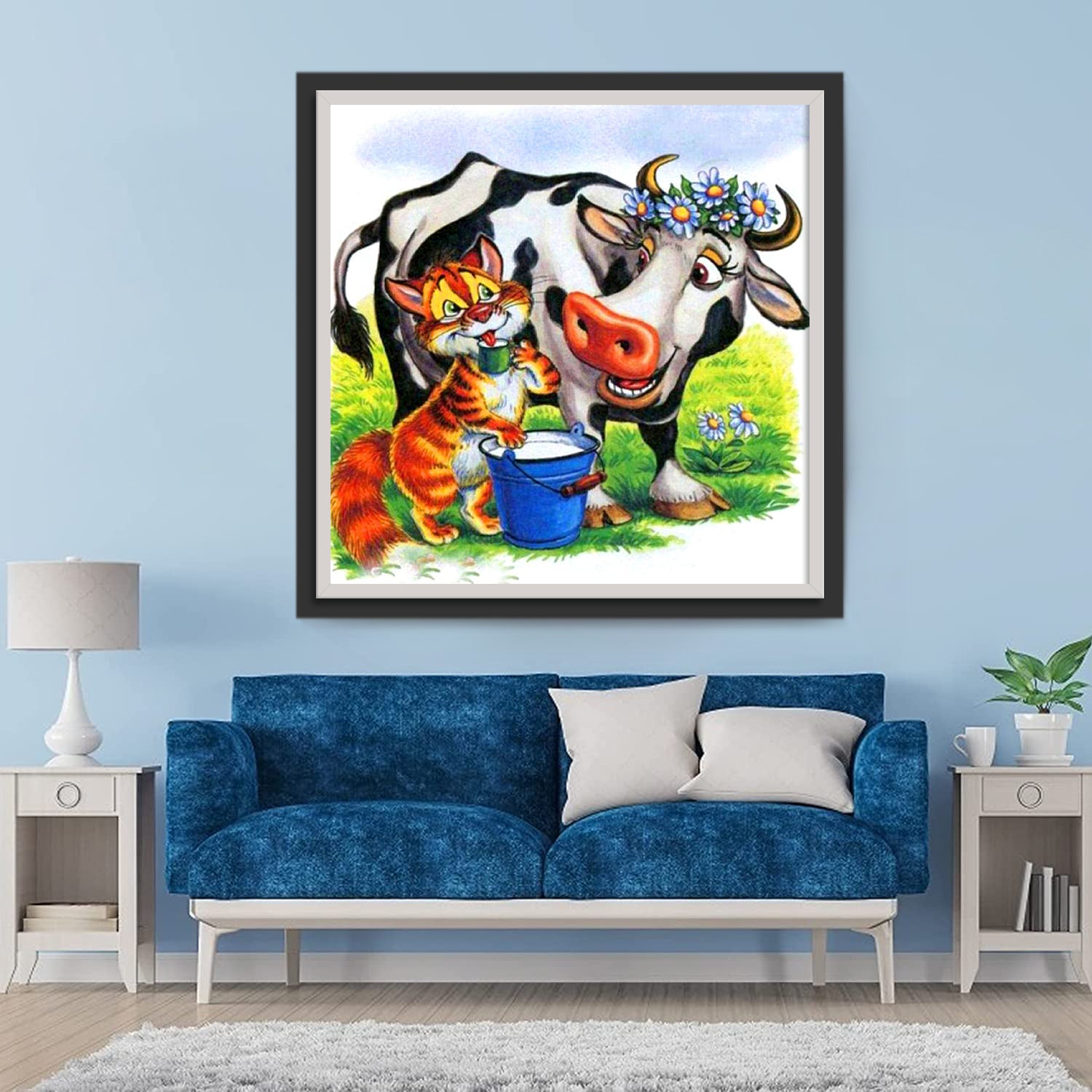 Cow with a Crown and Tabby Cat Diamond Painting