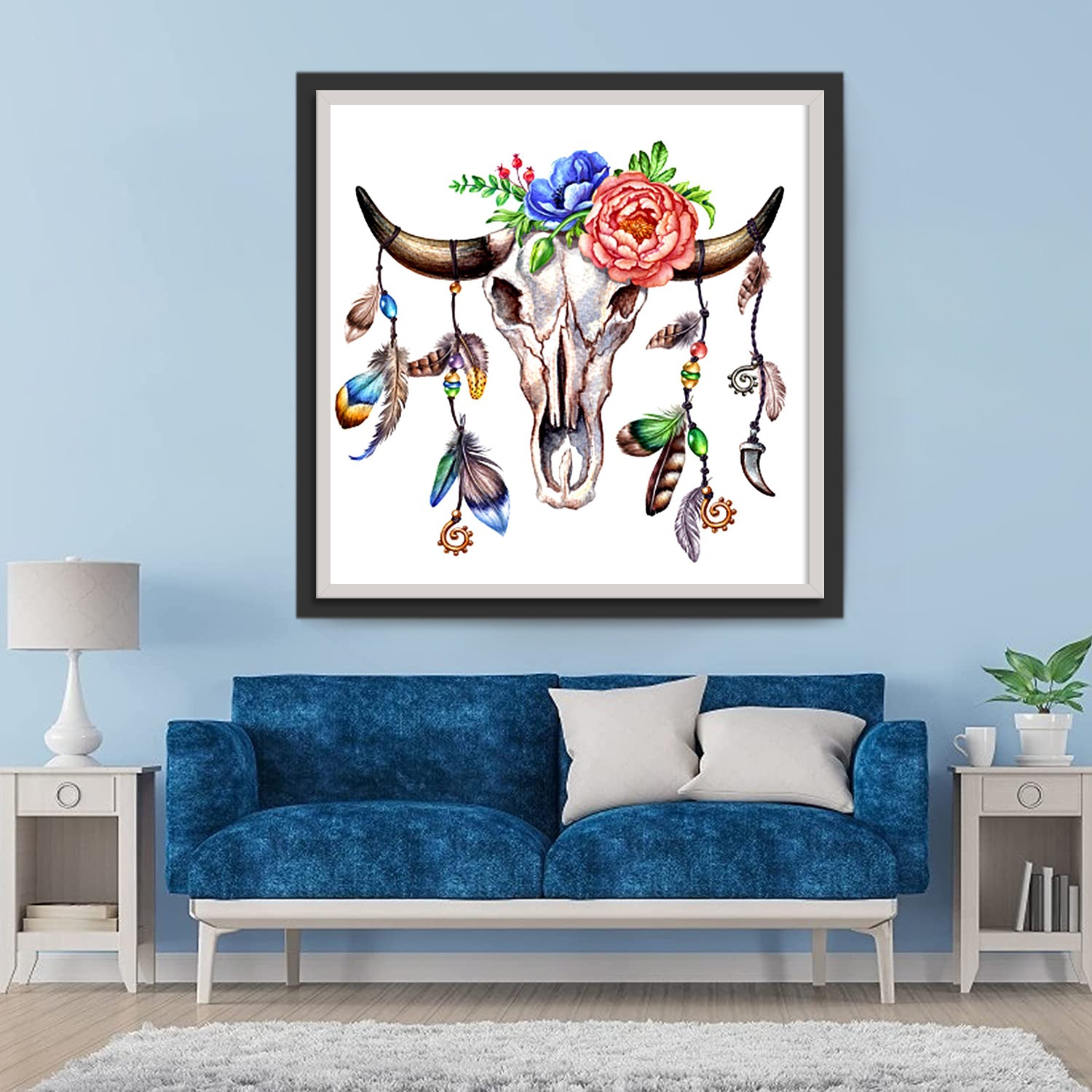 Skeleton Cow with Flowers Diamond Painting