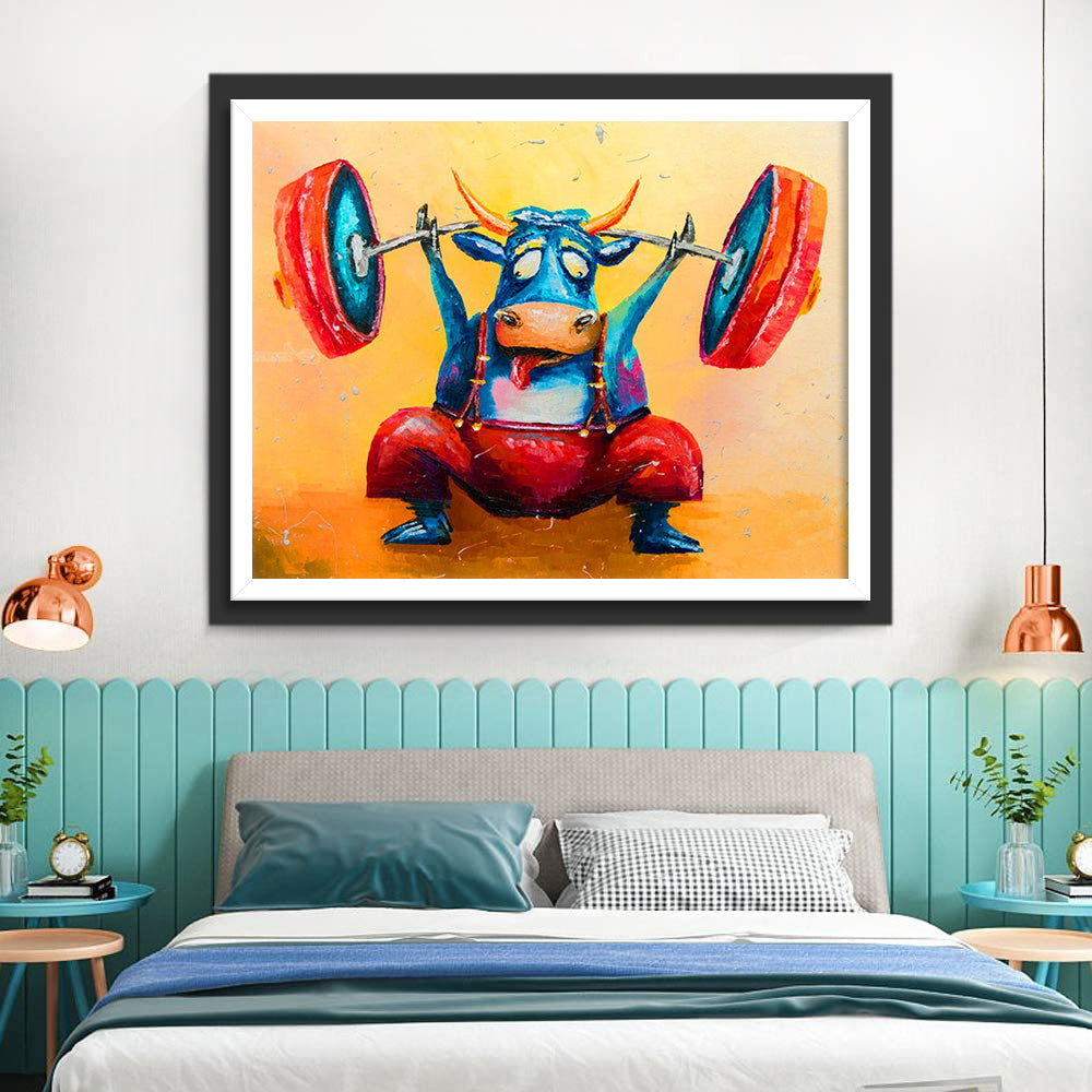 Cow Weightlifter Diamond Painting