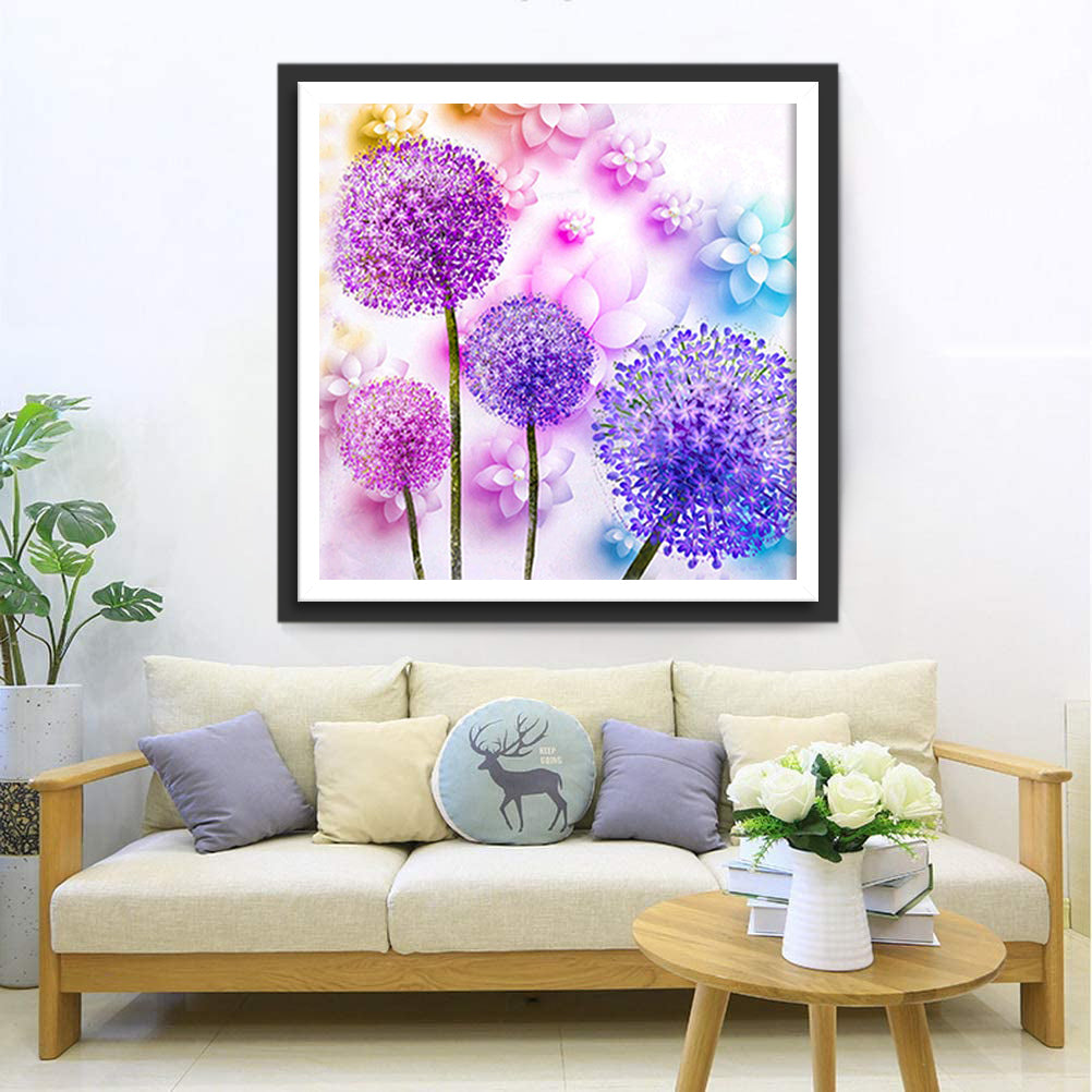 Purple and Pink Dandelions Diamond Painting
