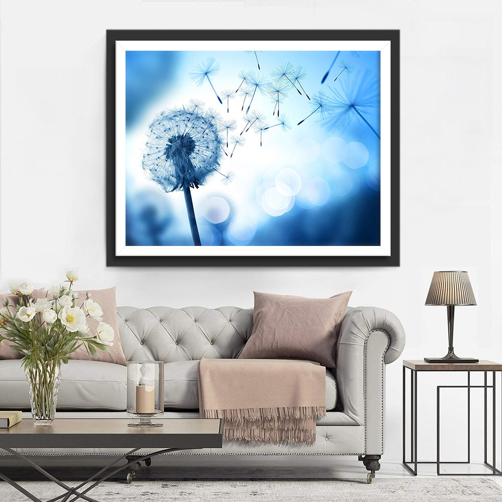 Dandelion in Flight with Blue Background Diamond Painting