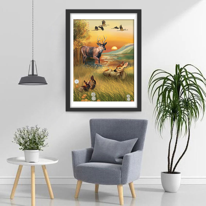 Deer and the River Diamond Painting