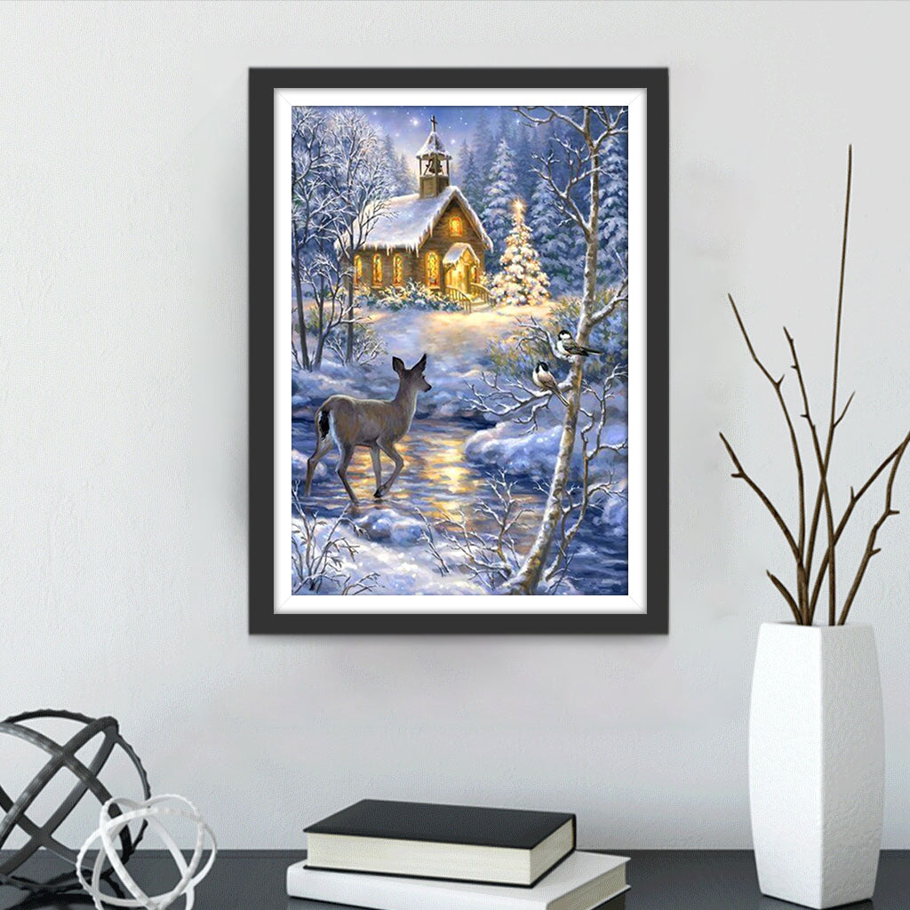 Doe and Wood Cabin Diamond Painting