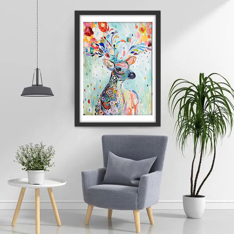 Deer of Colorful Flowers Diamond Painting