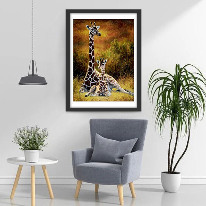 Mother Giraffe and Her Baby Diamond Painting