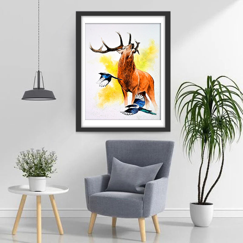 Deer and the Blue Birds Diamond Painting