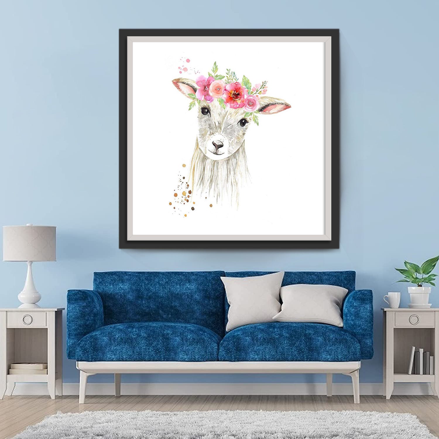 Little White Sheep with a Crown of Flowers Diamond Painting