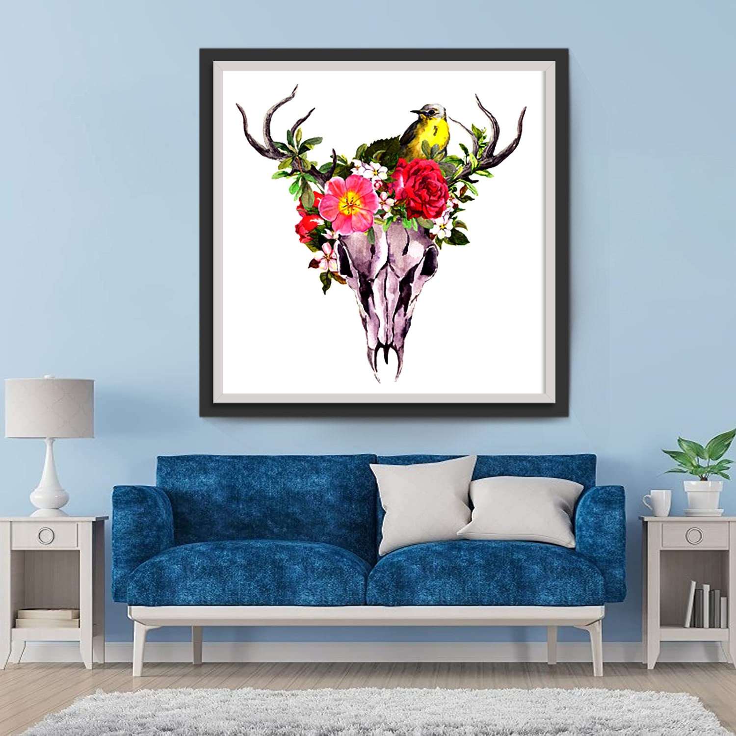 Skeleton Deer and Red Flowers Diamond Painting