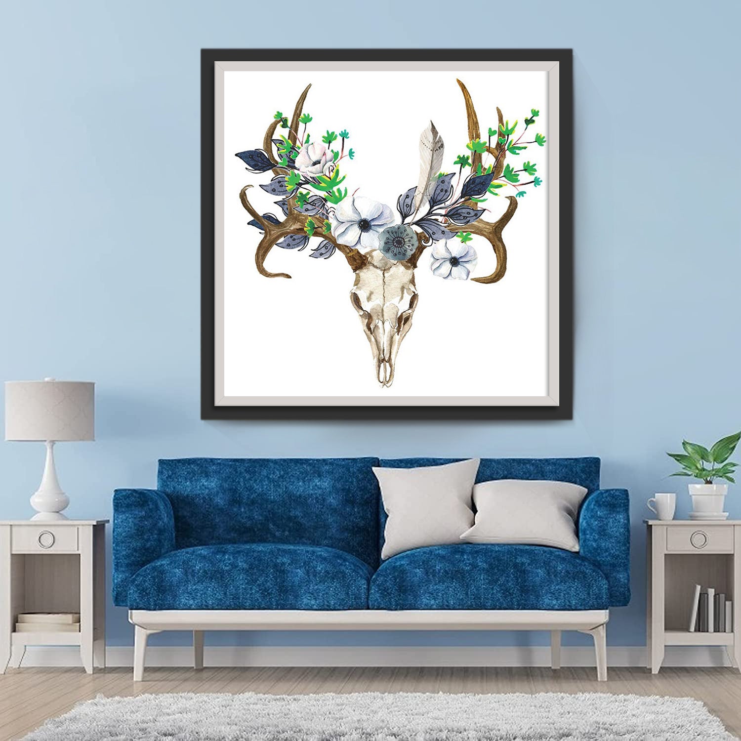 Skeleton Deer and White Flowers Diamond Painting