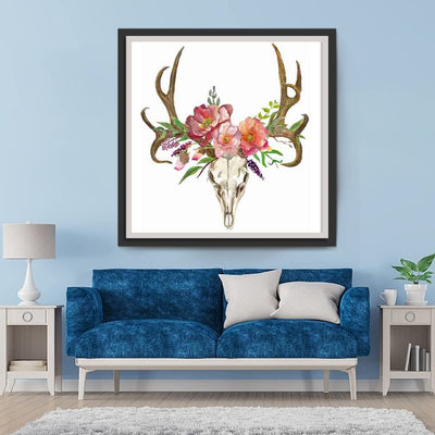 Skeleton Deer and Crown of Pink Flowers 5D DIY Diamond Painting Kits