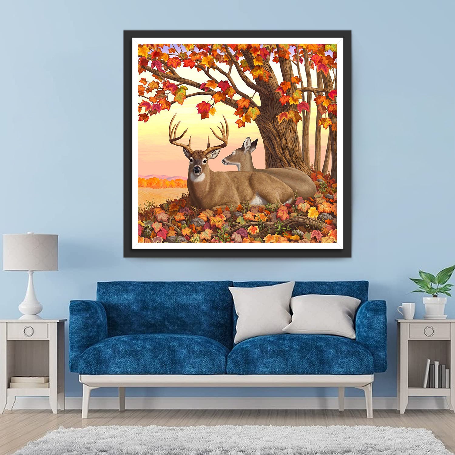 Couple of Deer and Autumn Leaves  Diamond Painting