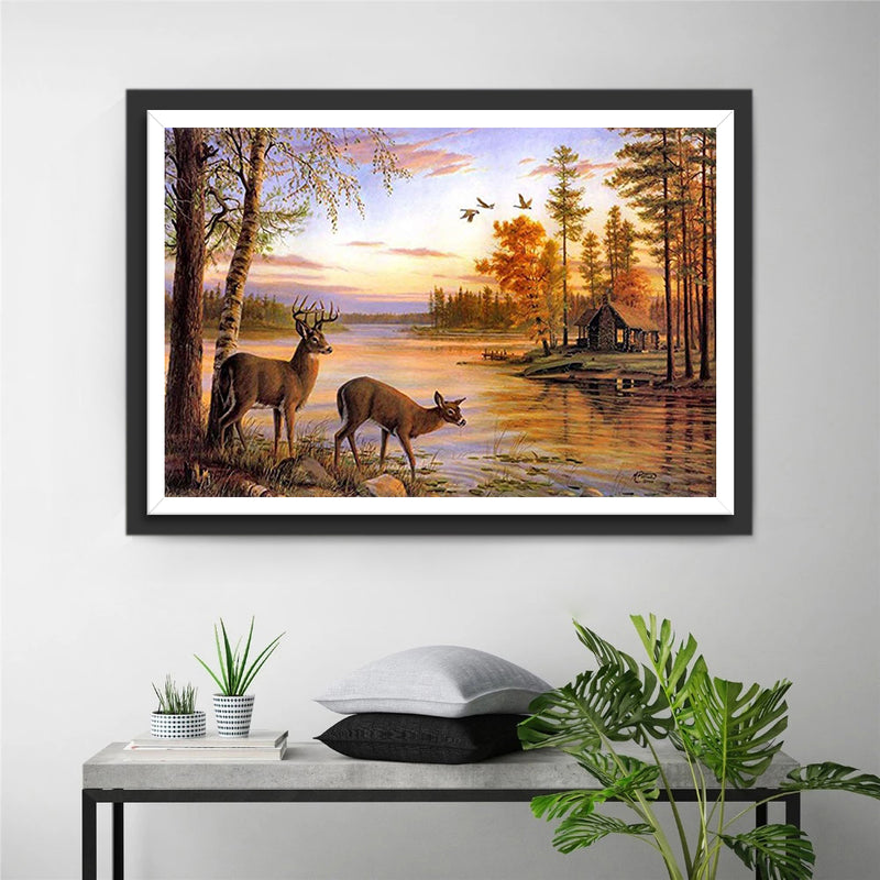 Couple of Deer and River Diamond Painting