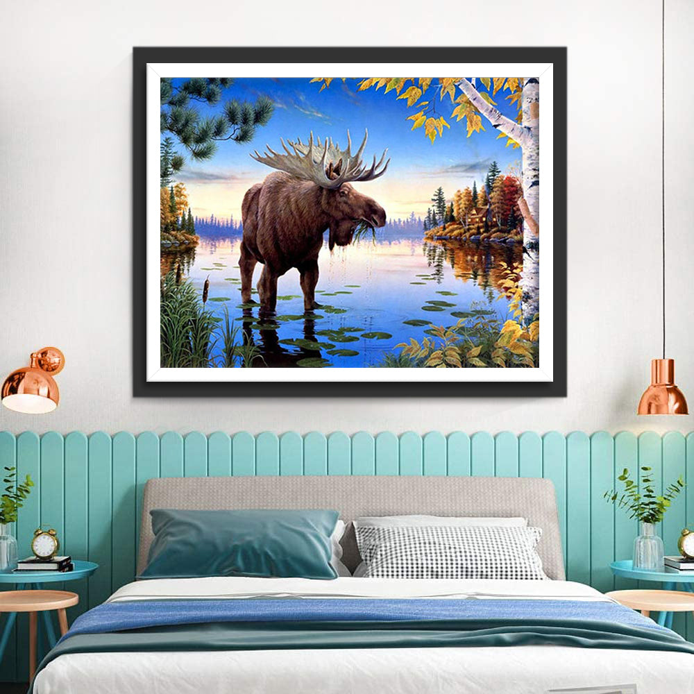 Reindeer Standing in the Lake Diamond Painting