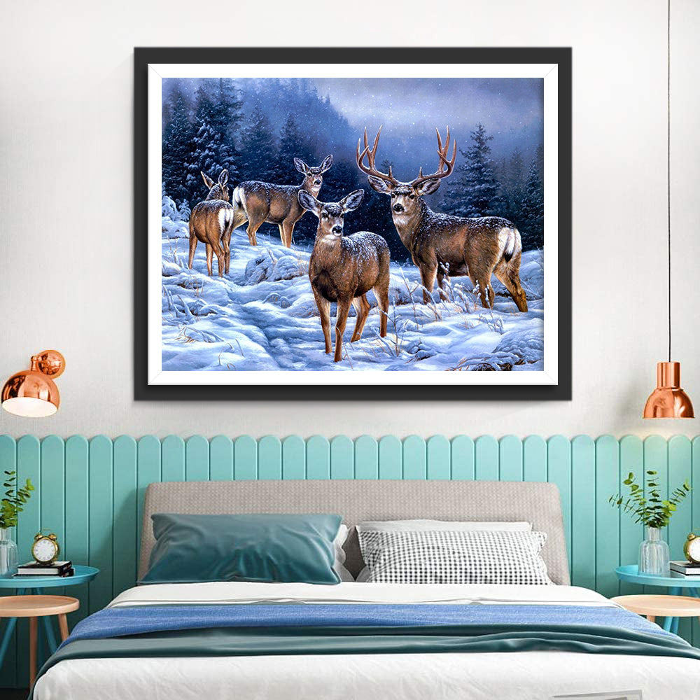 Four Deer in the Snow Diamond Painting