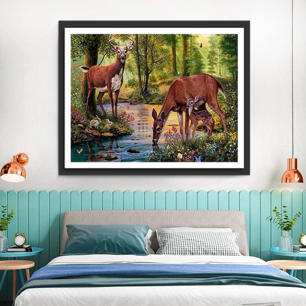 Deer Couple at the Bank of the Stream Diamond Painting