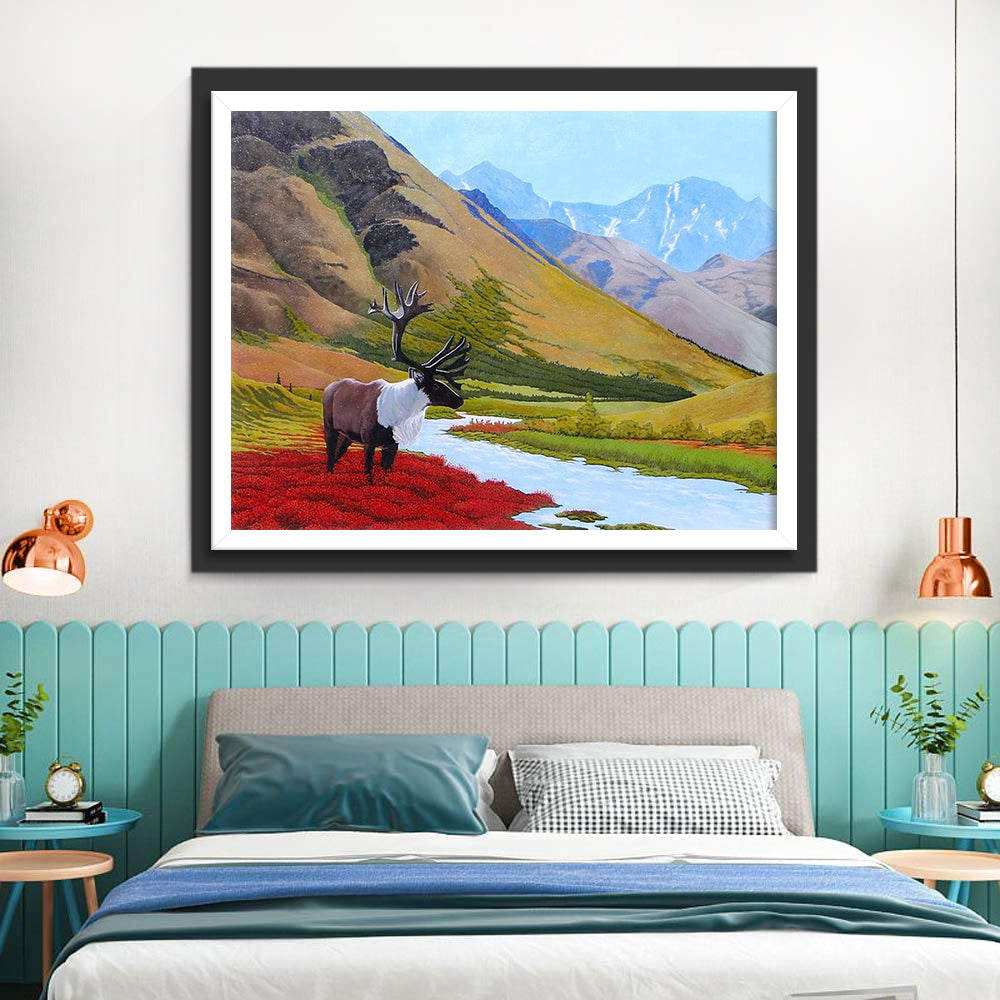 Reindeer and Flowers Diamond Painting