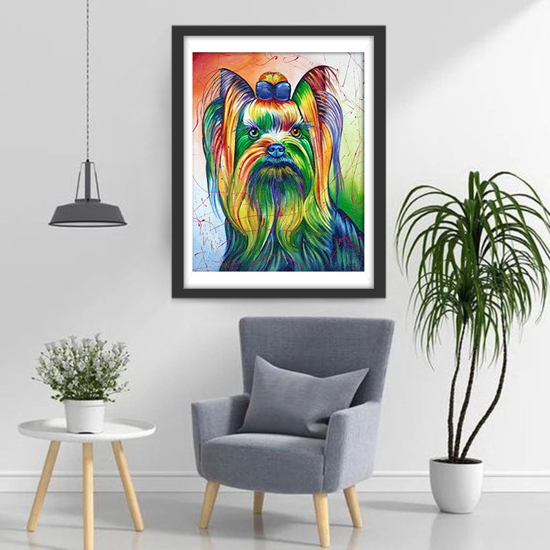 Small Long Haired and Multicolored Dog Diamond Painting