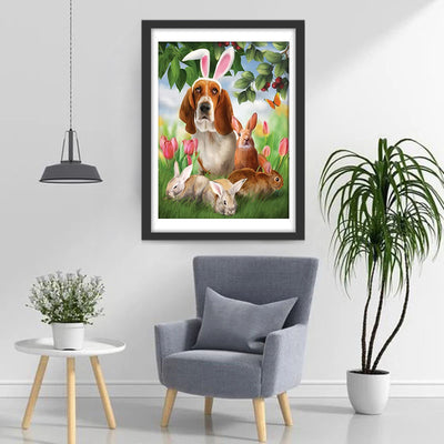 Basset Hound Dog with Bunny Ears Diamond Painting