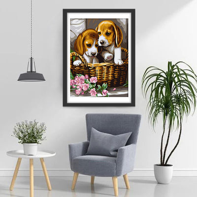 Two Beagle Dogs in the Basket Diamond Painting