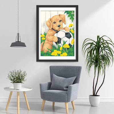 Golden Retriever Dog and Football Diamond Painting