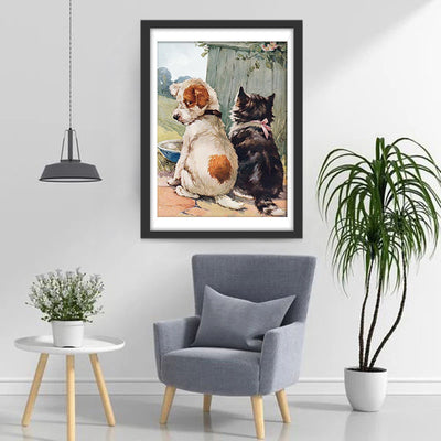 Puppy and kitten sitting side by side Diamond Painting