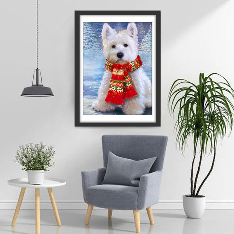 Westie Dog with Red Scarf Diamond Painting