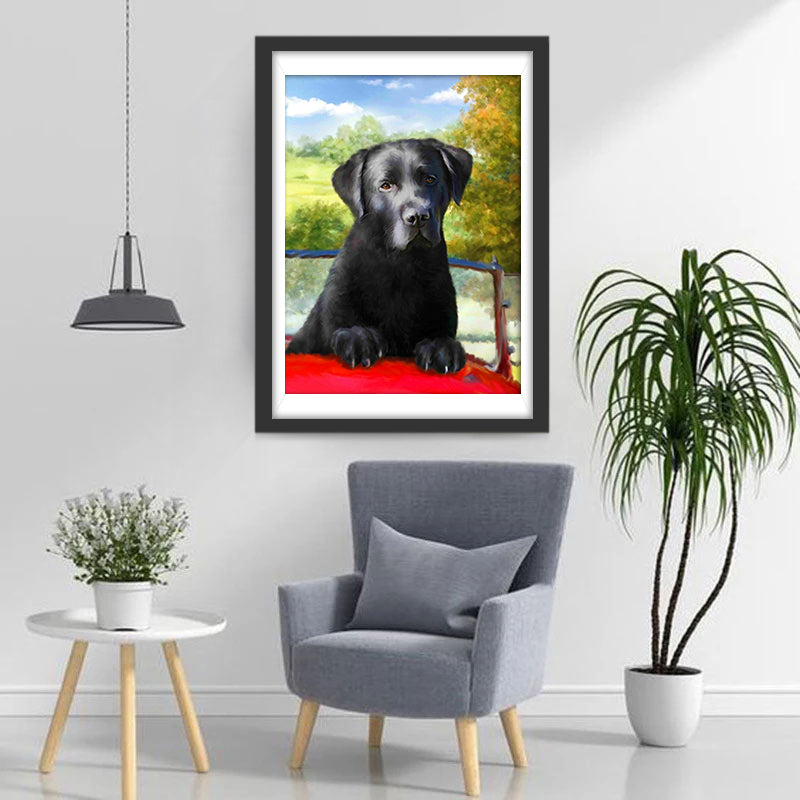 Black Lab in Car Diamond Painting