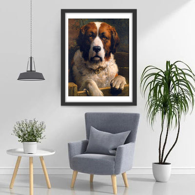 Large Brown & White Serious Dog Diamond Painting