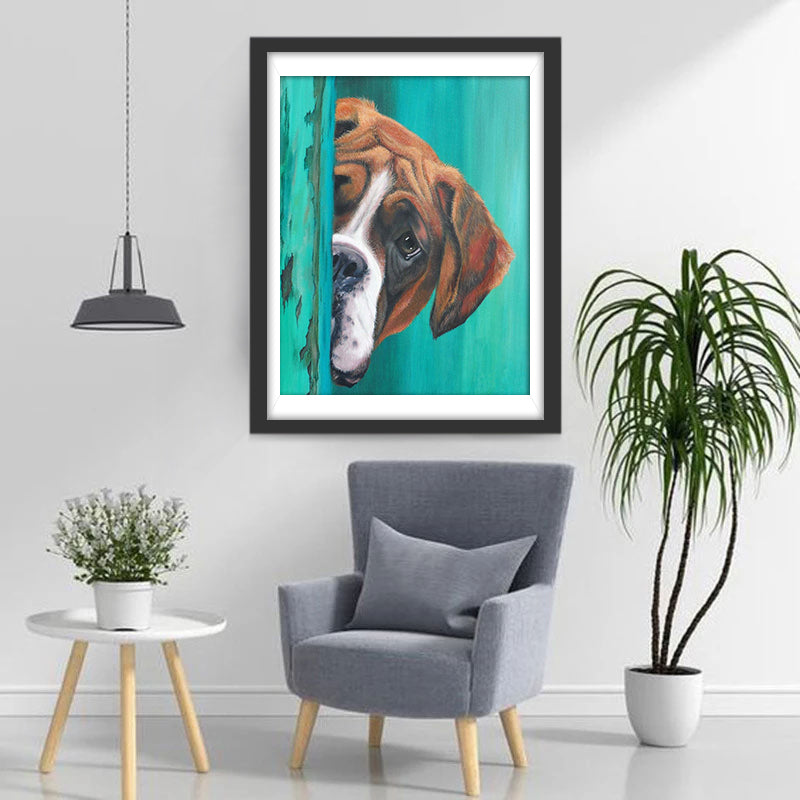 Dog Looking in Sneak Diamond Painting