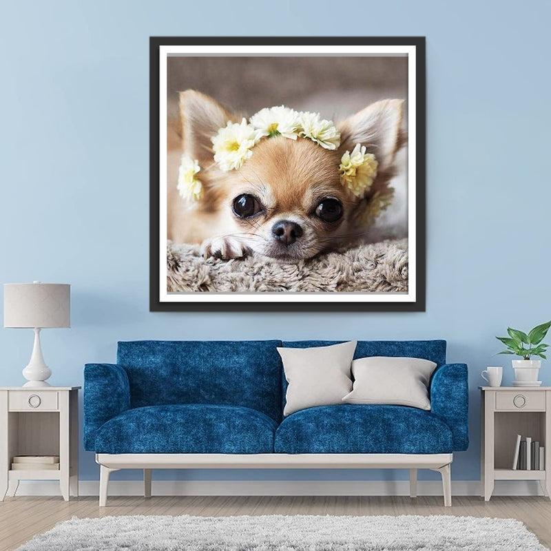 Chihuahua Dog with Flower Crown 5D DIY Diamond Painting Kits
