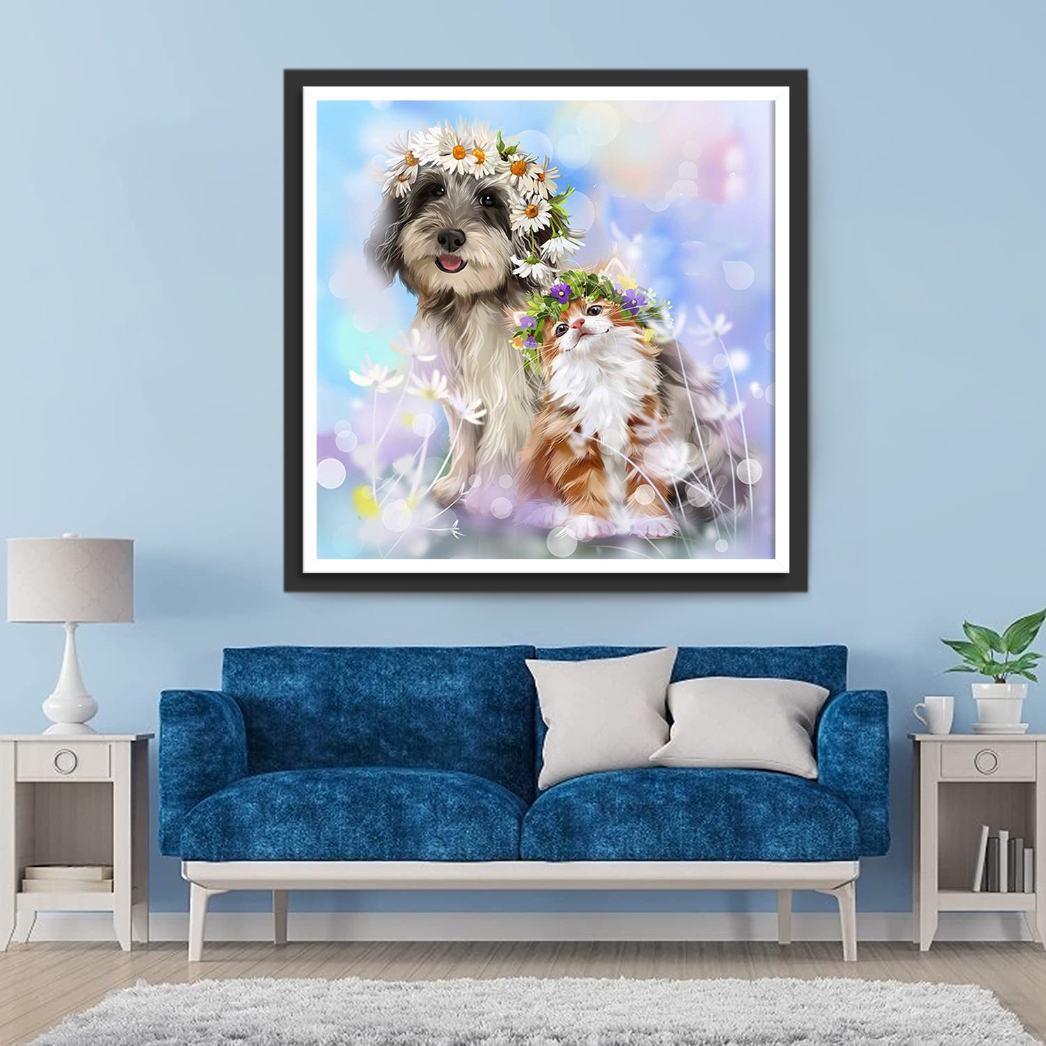 Grey-White Dog with Flower Crown Diamond Painting