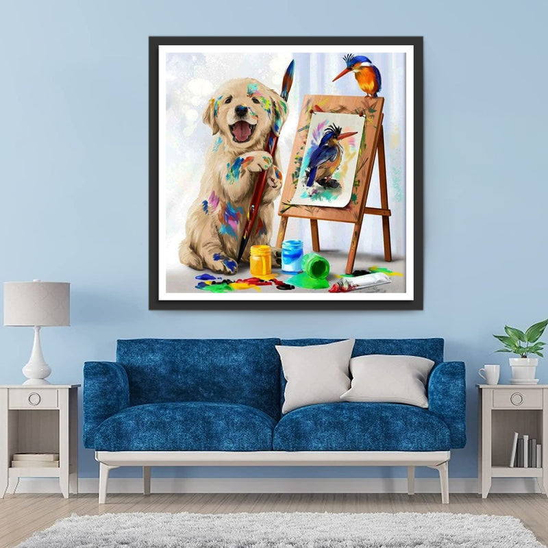 Genius painter Little Golden Retriever Diamond Painting