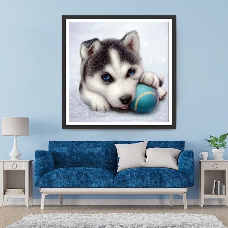 Husky Puppy Playing Tennis 5D DIY Diamond Painting Kits