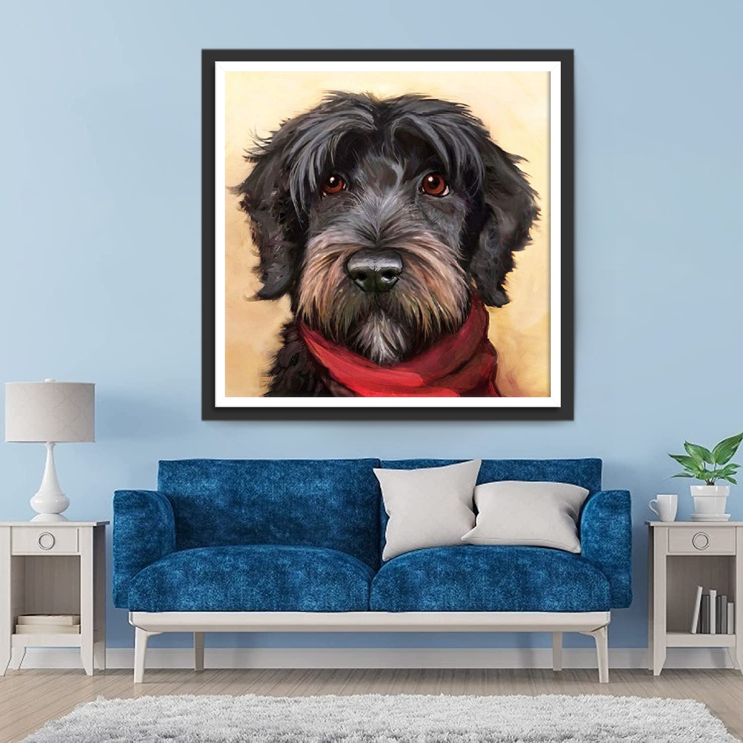 Black Dog with a Red Scarf Diamond Painting