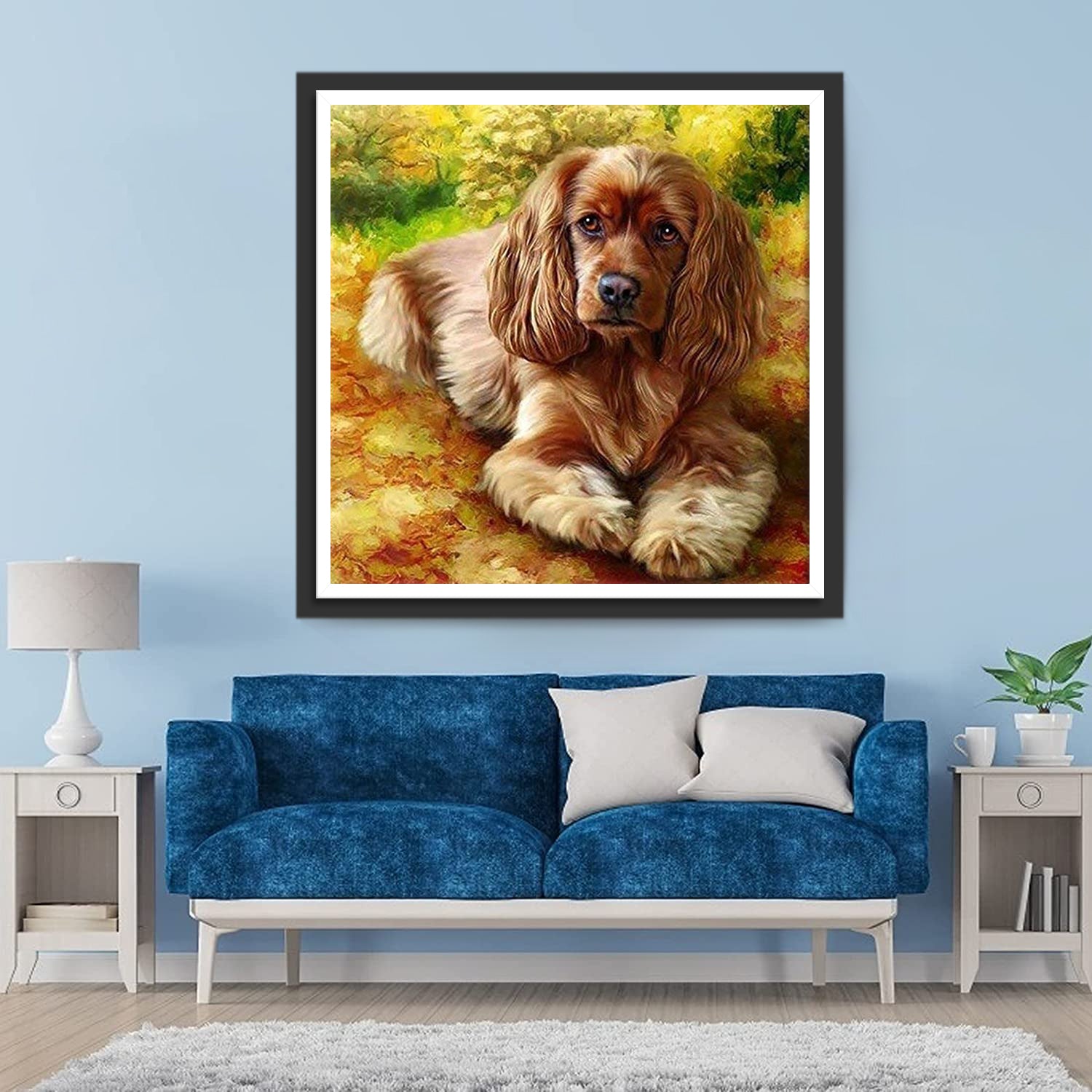 Cocker Spaniel Dog and Yellow Flowers Diamond Painting