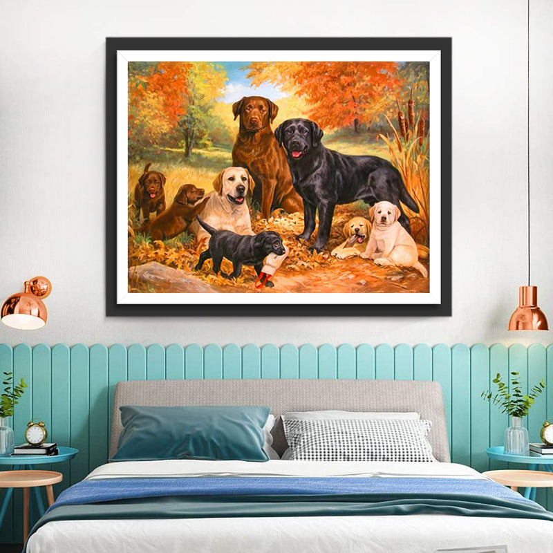 Dogs and Autumn Leaves Diamond Painting