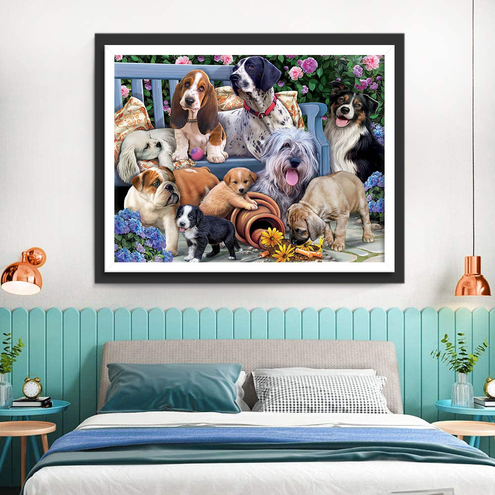 Dogs in Garden Diamond Painting