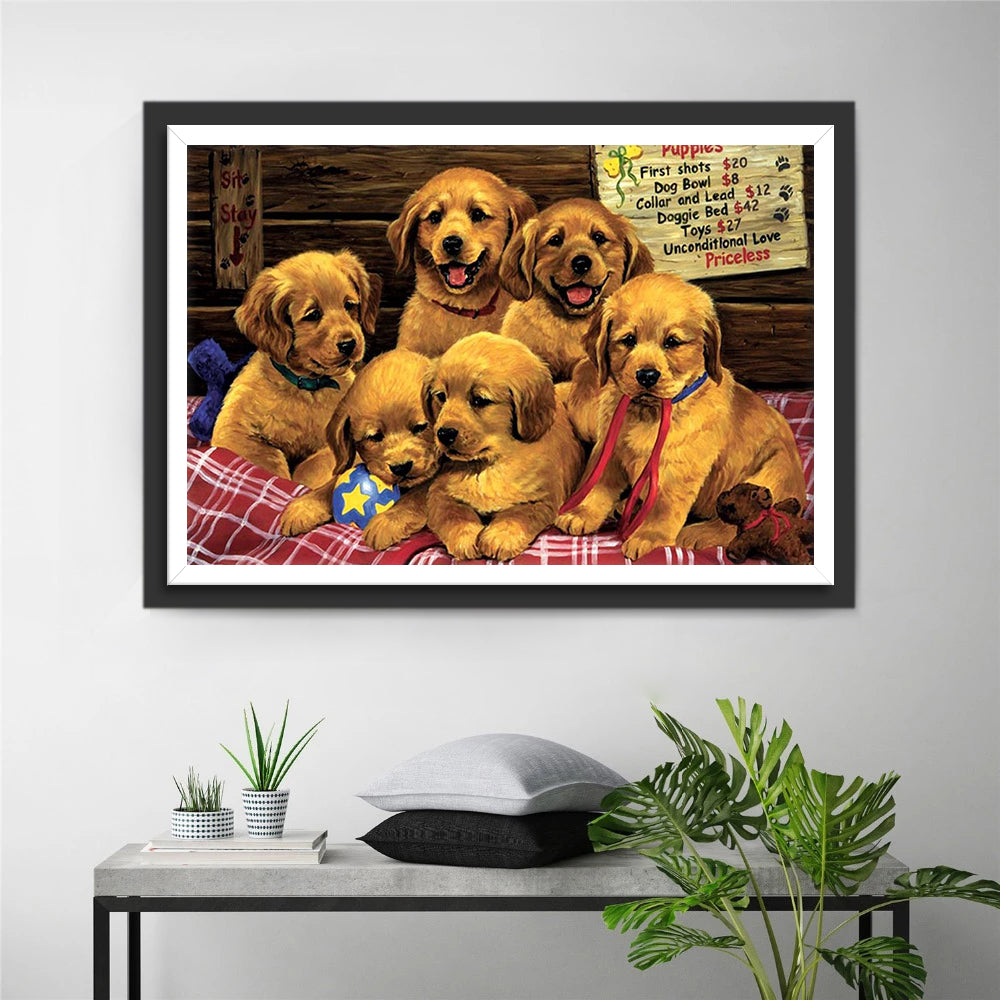 Six Chiots Golden Retriever Diamond Painting