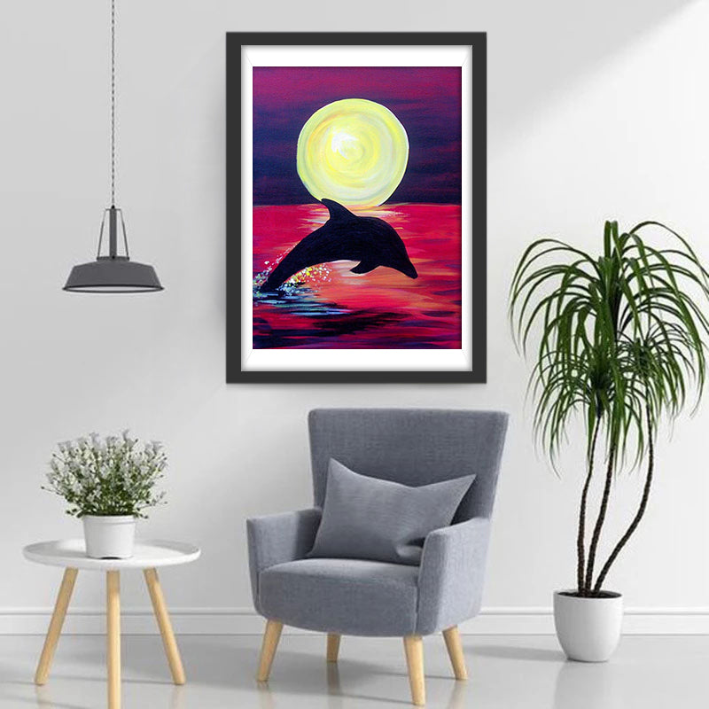 Dolphin and Yellow Moon Diamond Painting