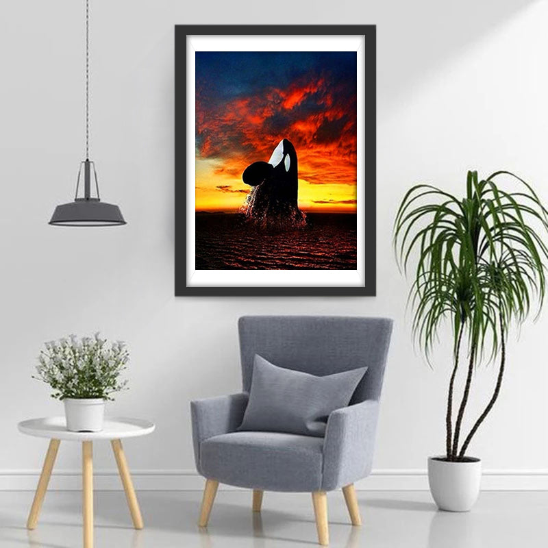 Orca and Red Clouds Diamond Painting
