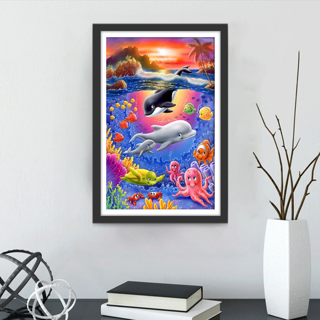Dolphins and Whale Cartoon Diamond Painting